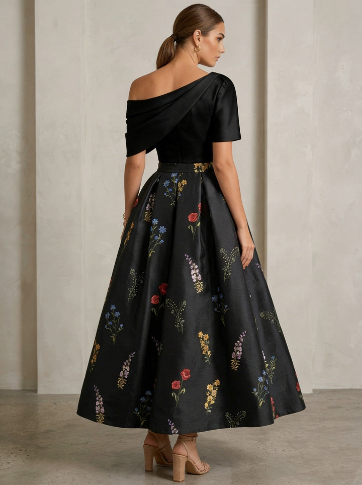 Robe Ligne A/Princesse, Une Épaule, pour mère de la mariée, longueur de la Cheville, Sans Courtes