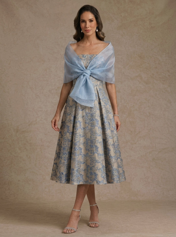 Ligne A/Princesse, Sans Bretelles, pour mère de la mariée, longueur du Thé,Sans manches, Floral