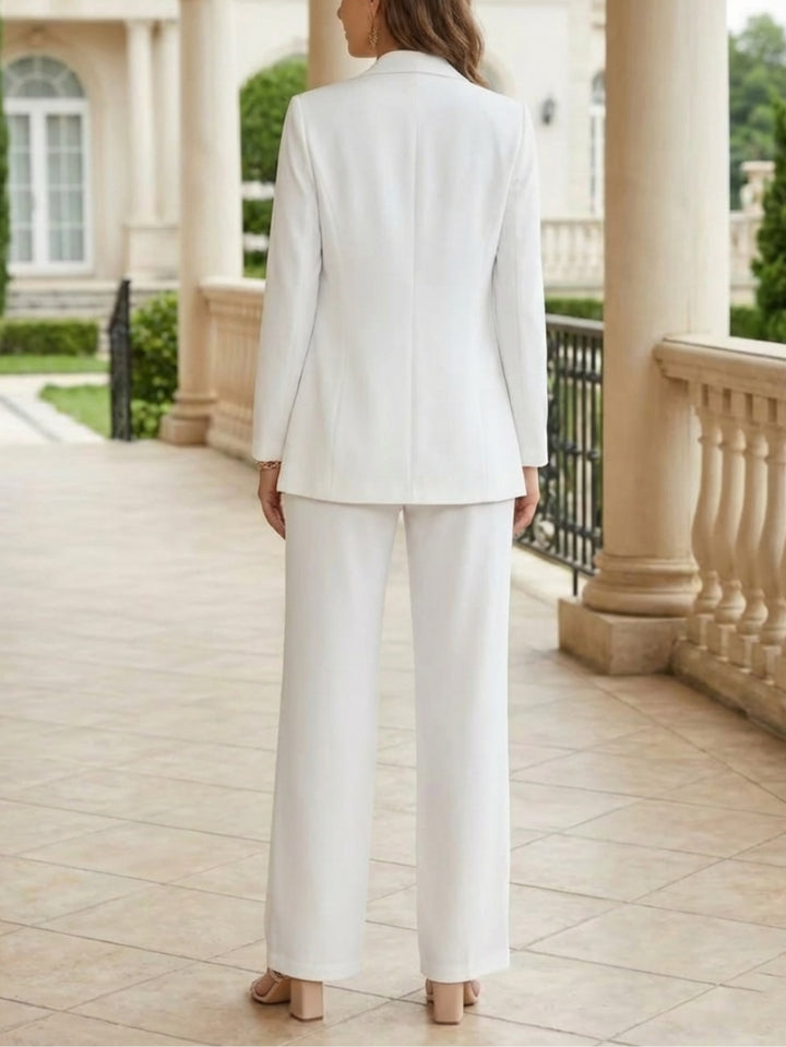 Ensemble pantalon 3 pièces pour mère de la mariée, satin stretch, avec veste, col rond, manches longues, dentelle florale, longueur cheville