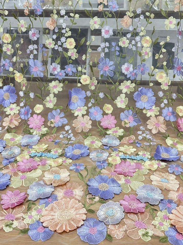 Robe Mère de la Mariée, Forme Droite/Colonne, Col Rond, Mousseline, avec Surjupe, Dentelle, Floral, Manches 3/4, Fente Latérale, Longueur au Sol