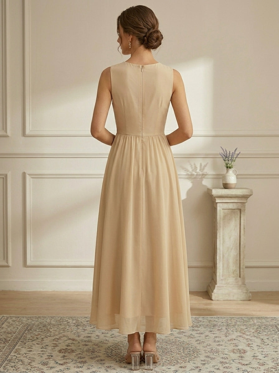 Robe Mère de la Mariée, Forme A-Ligne/Princesse, Col Rond, Mousseline, avec Veste, Dentelle, Floral, Manches 3/4, Longueur à la Cheville