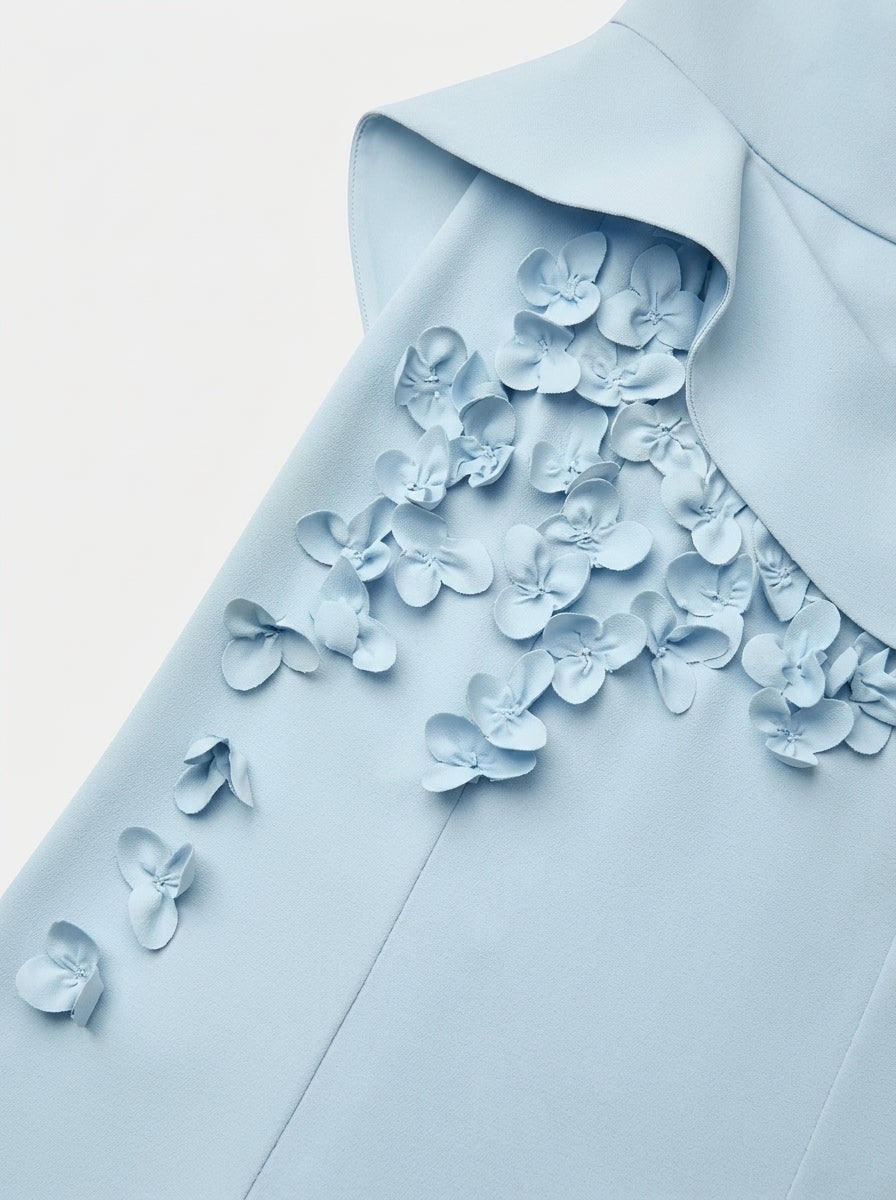 Robe Mère de la Mariée, Forme Trompette/Sirène, Col Bateau, Satin Élastique, Fleurs 3D, Manches 3/4, Longueur au Sol