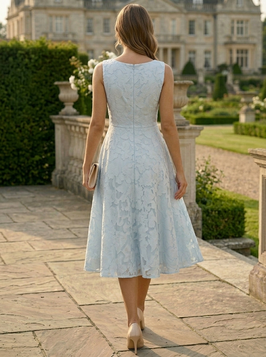 Robe Mère de la Mariée forme A/Princesse, col rond, mousseline à motif floral, avec veste, Longueur du Thé, manches 3/4, volants