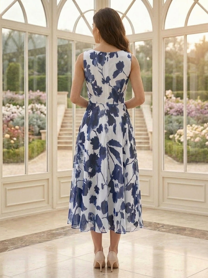 Ensemble Pantalon de Mère de la Mariée à Fleurs, Coupe A-Line/Princesse, Col en V, Manches Courtes, Longueur Au Sol, Motif Floral（副本）