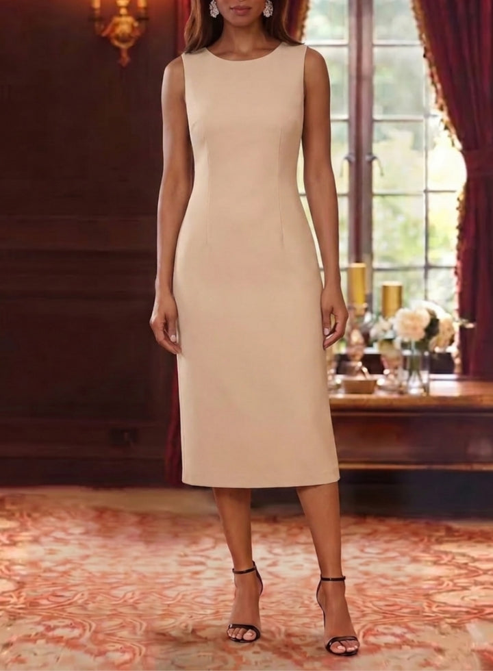 Robe Mère de la Mariée, Gaine/Colonne, Col Rond, Mousseline, 3/4 Manches, Longueur du Thé