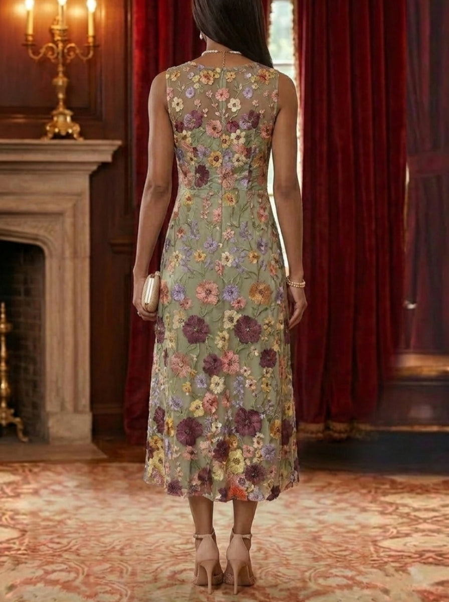 Robe Mère de la Mariée, 2 Pièces, Ligne A/Princesse, Col Rond, Mousseline, Manches Longues, Longueur du Thé