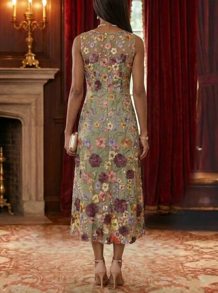 Robe Mère de la Mariée, 2 Pièces, Ligne A/Princesse, Col Rond, Mousseline, Manches Longues, Longueur du Thé
