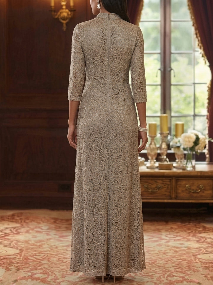 Robe mère de la mariée, Ligne A/Princesse, Col en V, Manches 3/4, Longueur de la Cheville, Dentelle, Florale