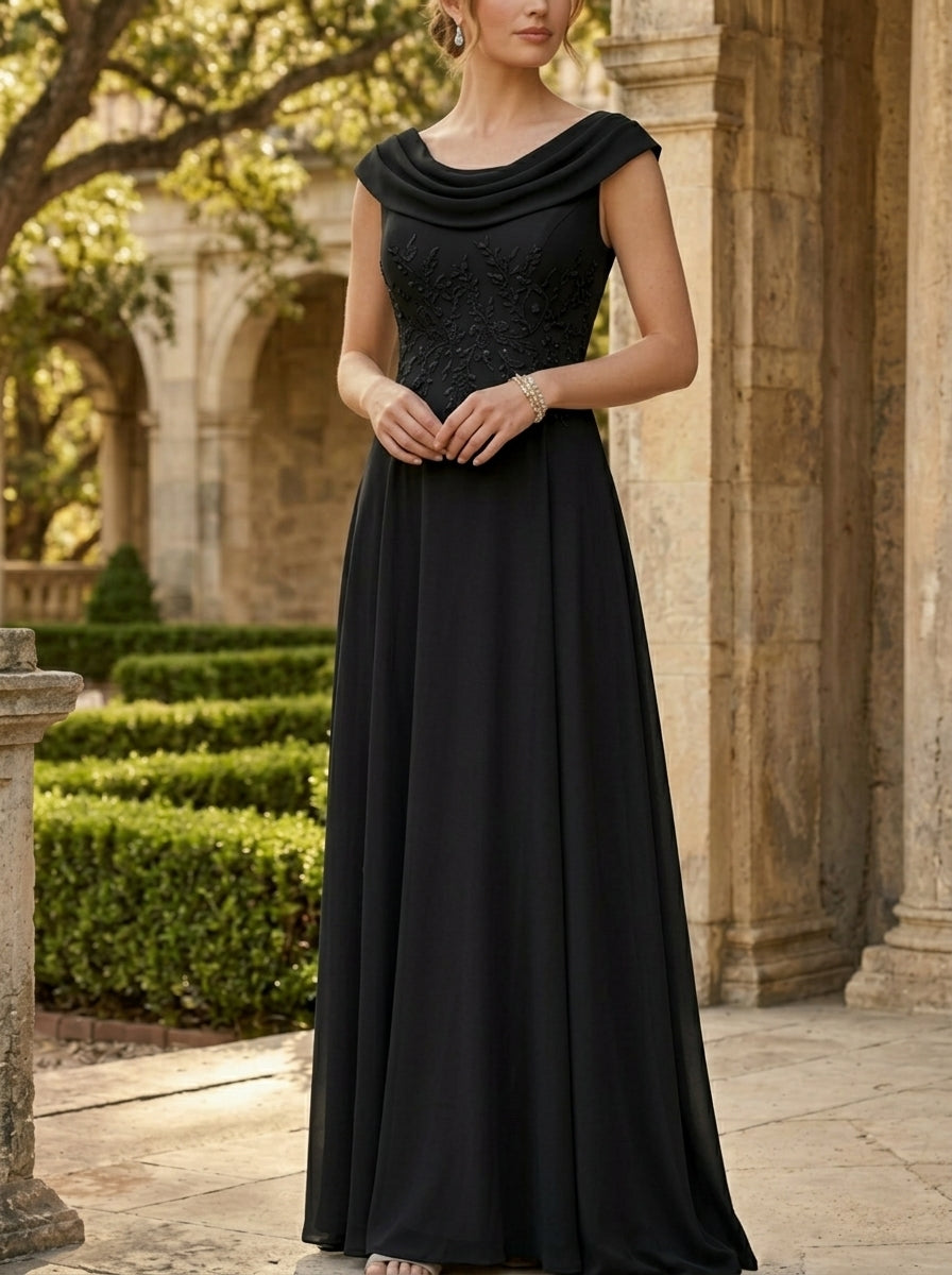 Robe mère de la mariée, Ligne A/Princesse, Col Rond, Mousseline, Sans Manches, Longueur au Sol, Dentelle