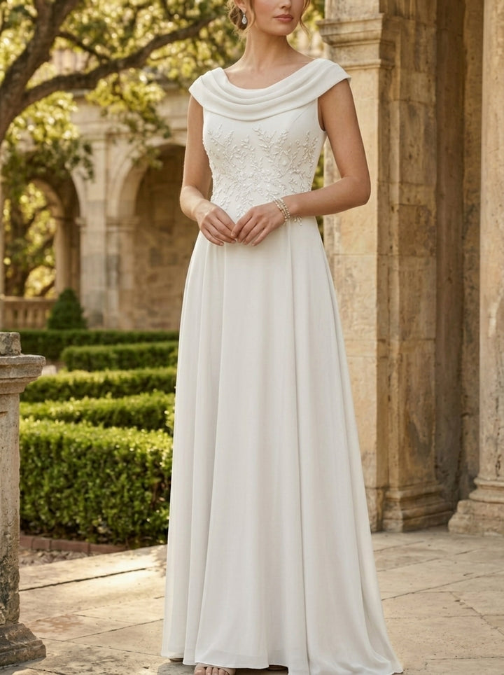 Robe mère de la mariée, Ligne A/Princesse, Col Rond, Mousseline, Sans Manches, Longueur au Sol, Dentelle