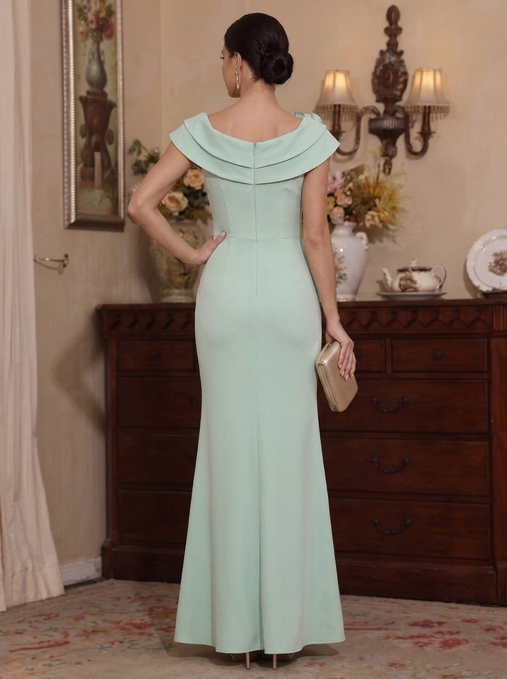 Robe Mère de la Mariée, Gaine/Colonne, Col Rond, Fleurs 3D, Sans Manches, Longueur de la Cheville