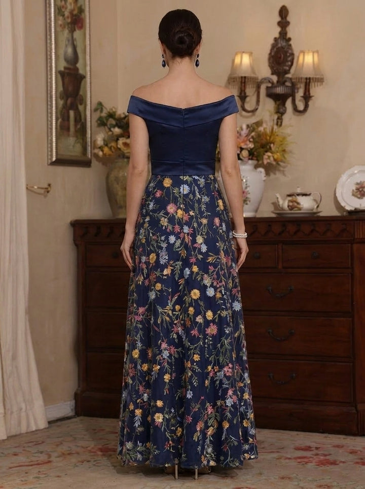 Robe Mère de la Mariée, Ligne A/Princesse, Hors de l'épaule, Longueur de la Cheville, Florale, Sans Manches, Dentelle Broderie