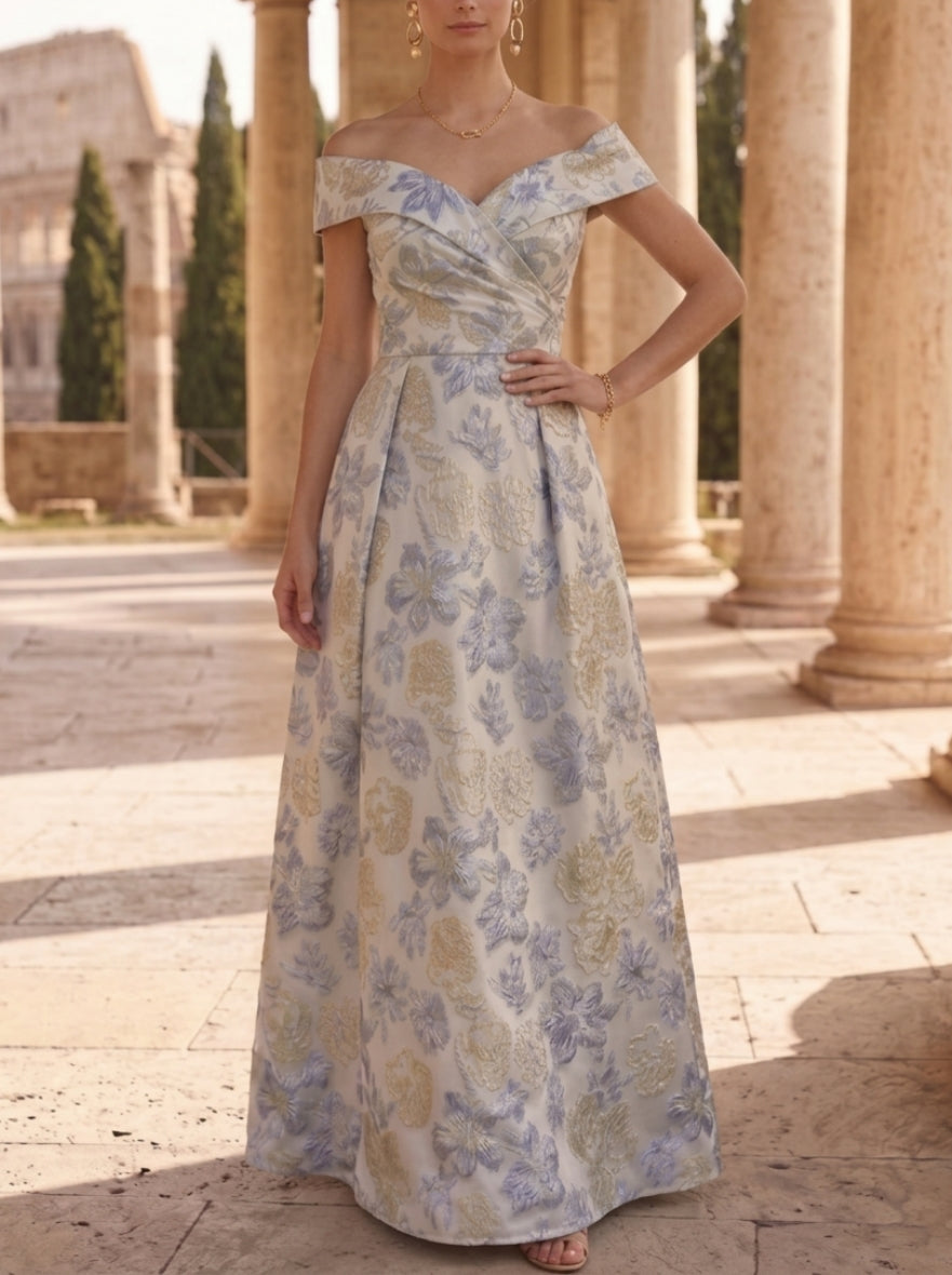 Robe Mère de la Mariée, Ligne A/Princesse, Jacquard, Hors de l'épaule, Sans Manches, Longueur au Sol, Florale