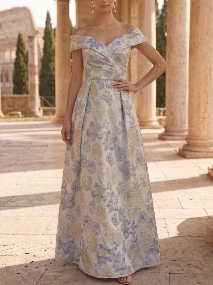Robe Mère de la Mariée, Ligne A/Princesse, Jacquard, Hors de l'épaule, Sans Manches, Longueur au Sol, Florale