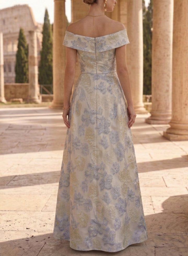 Robe Mère de la Mariée, Ligne A/Princesse, Jacquard, Hors de l'épaule, Sans Manches, Longueur au Sol, Florale