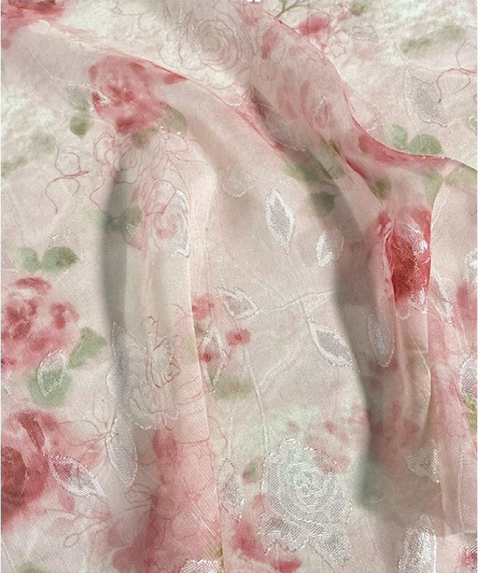 Robe Mère de la Mariée, 2 Pièces, Ligne A/Princesse, Mousseline, Col Rond, Manches Mi-Longues, Longueur du Thé, Florale