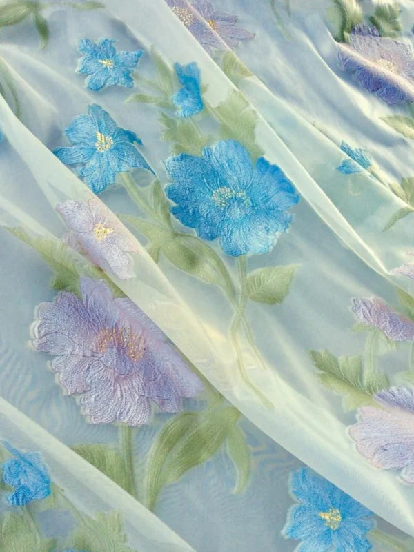 Robe 2 Pièces Mère de la Mariée Florale en Mousseline à Col Rond Ligne A/Princesse Longueur Midi Manches 3/4 à Volants