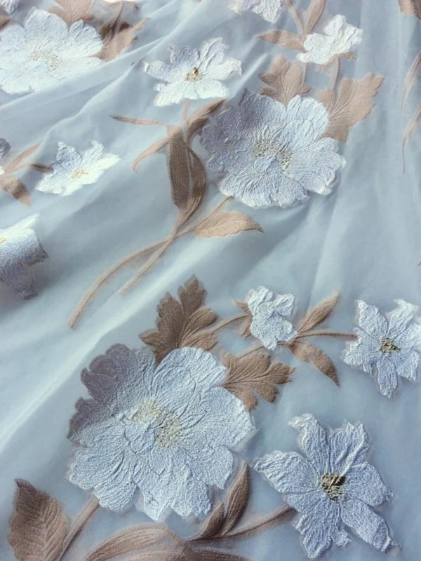 Robe 2 Pièces Mère de la Mariée Florale en Mousseline à Col Rond Ligne A/Princesse Longueur Midi Manches 3/4 à Volants