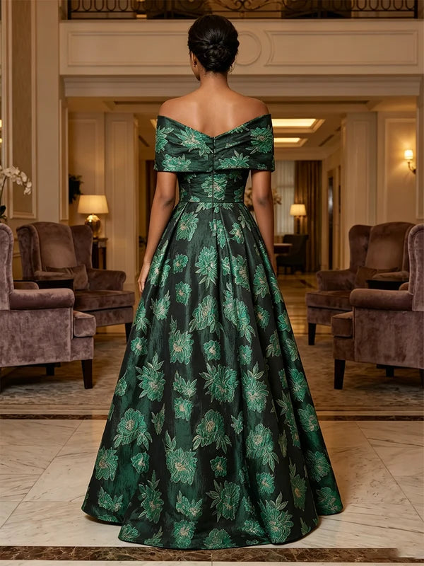Robe Mère de la Mariée Ligne A/Princesse en Jacquard Florale Hors de l'Épaule Sans Manches Longueur au Sol