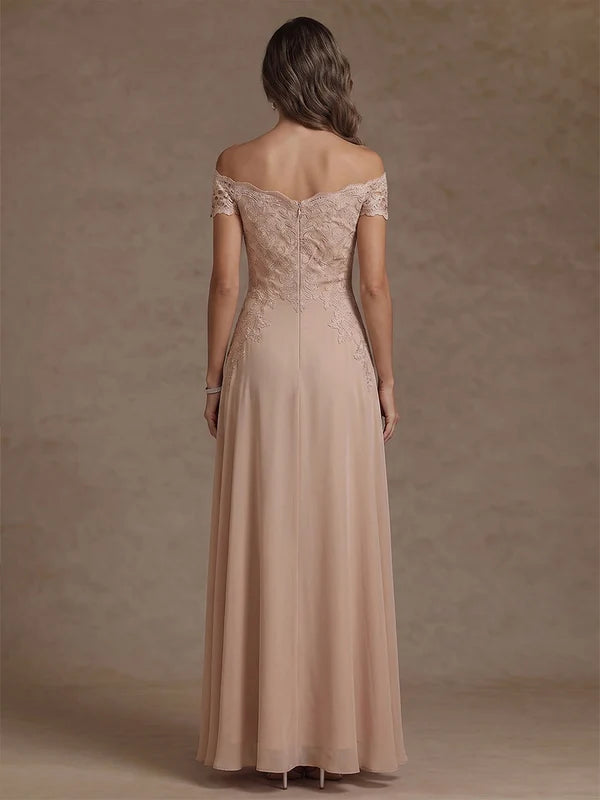 Robe Mère de la Mariée en Mousseline Hors de l'Épaule Ligne A/Princesse Longueur Cheville Sans Manches Dentelle