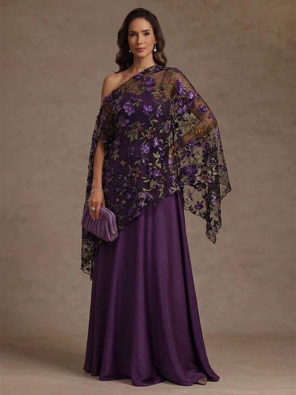 Robe Mère de la Mariée Ligne A/Princesse en Satin Bretelles Fines Longueur au Sol Sans Manches avec Écharpe