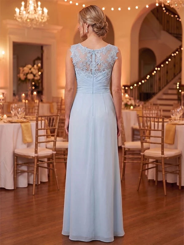 Robe Mère de la Mariée Ligne A/Princesse en Mousseline Col Cœur Sans Manches Longueur au Sol à Volantes