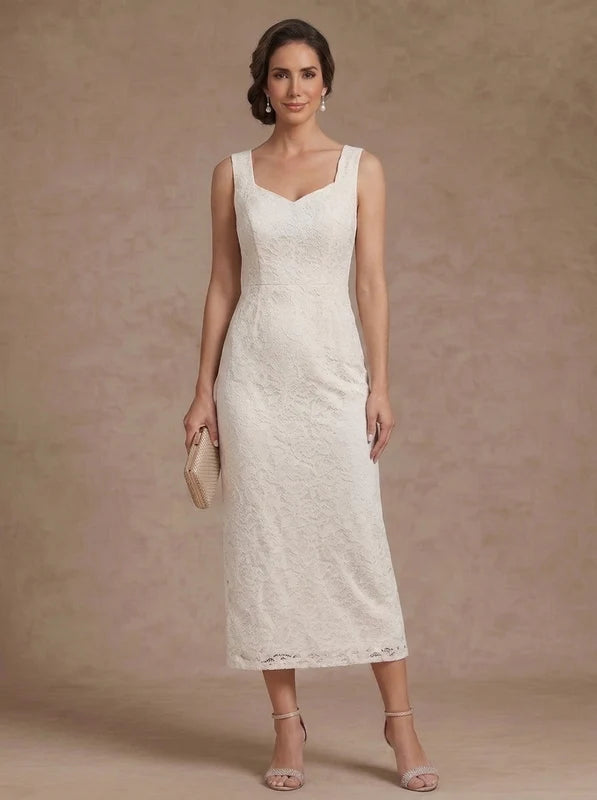Robe Mère de la Mariée Gaine/Colonne en Satin Élastique à Col Cœur Longueur Midi Manches Longues