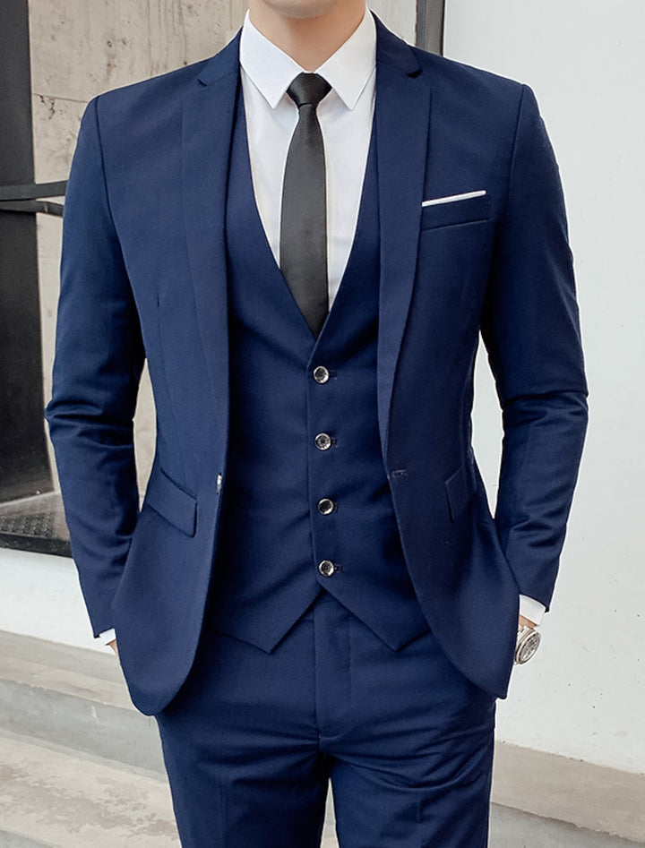 Costumes de Mariage 3 Pièces pour Hommes, Coupe Ajustée, Simple Boutonnage, Deux Boutons, Couleur Unie