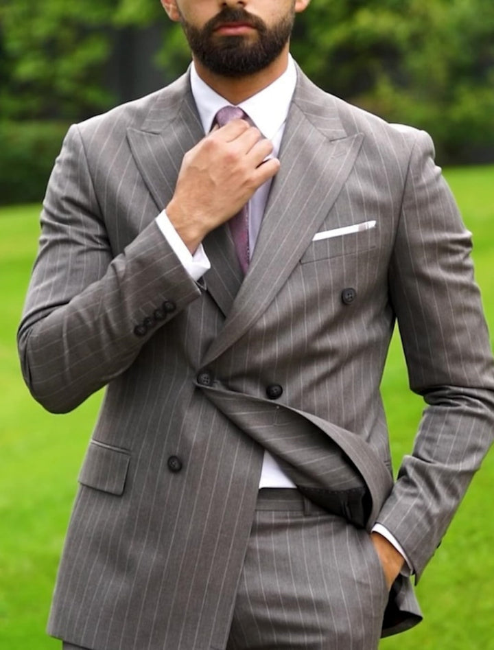 Costumes de Mariage 2 Pièces pour Hommes, Coupe Ajustée, Croisé, Six Boutons, Couleur Unie