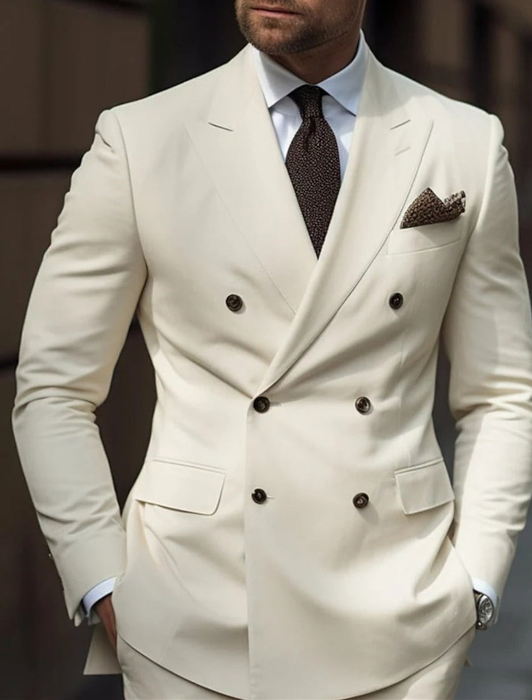 Costumes de Mariage 2 Pièces pour Hommes, Coupe Ajustée, Croisé, Six Boutons, Couleur Unie