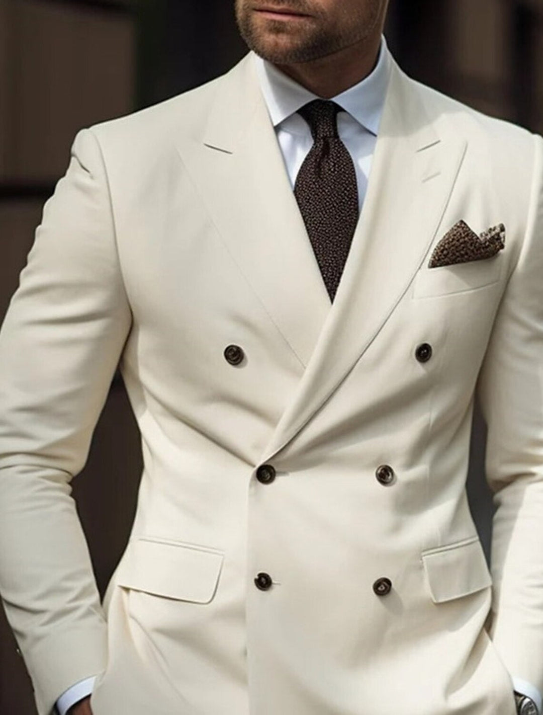 Costumes de Mariage 2 Pièces pour Hommes, Coupe Ajustée, Croisé, Six Boutons, Couleur Unie