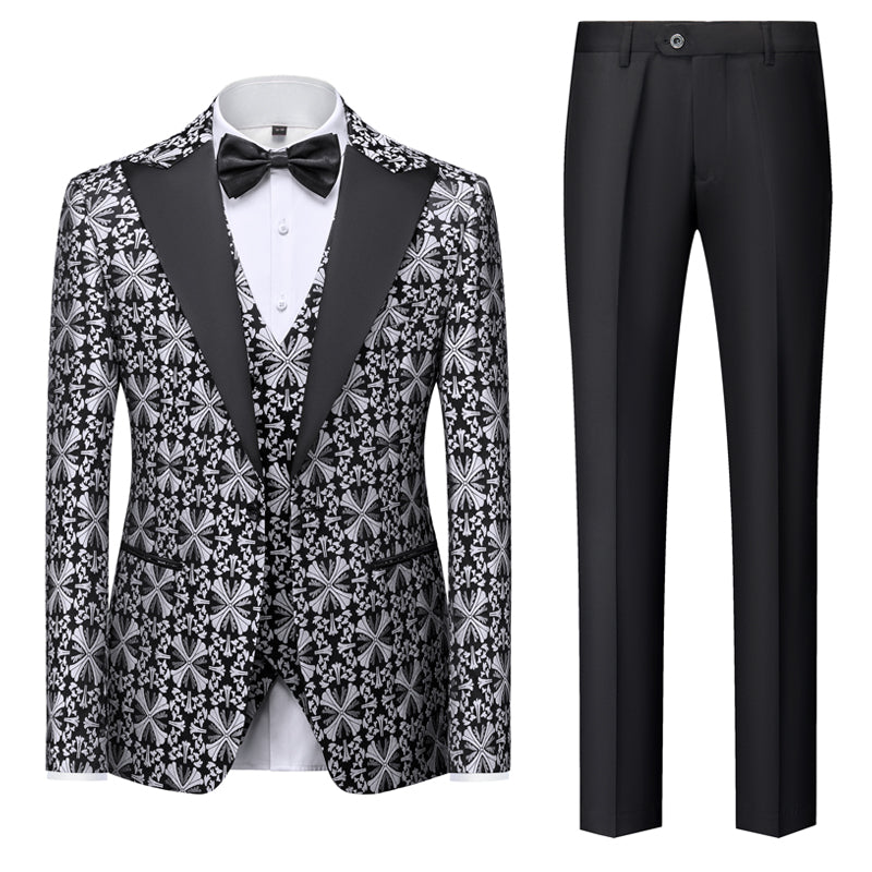 Vert Or Argent Noir Coupe Ajustée Pour Hommes Simple Boutonnage Un Bouton 3 Pièces Imprimé Costumes De Fête De Bal