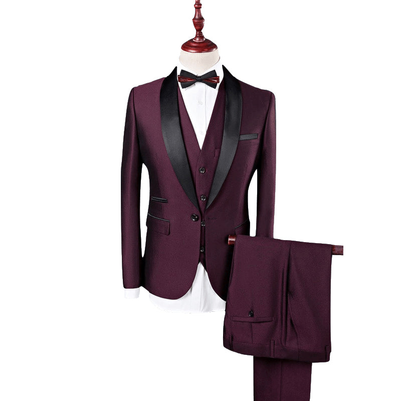 Costumes de mariage 3 pièces pour hommes, coupe ajustée, simple boutonnage, un bouton, couleur unie, bordeaux blanc bleu