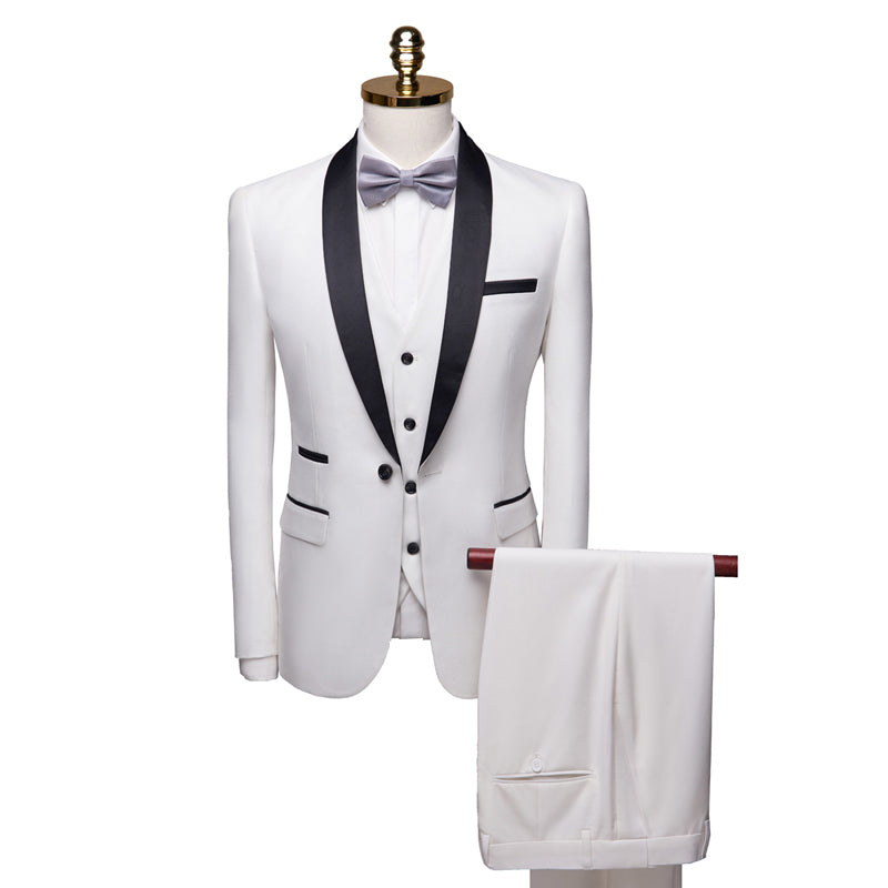 Costumes de mariage 3 pièces pour hommes, coupe ajustée, simple boutonnage, un bouton, couleur unie, bordeaux blanc bleu