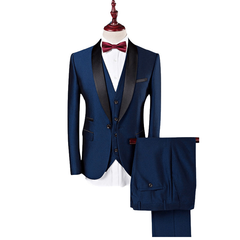 Costumes de mariage 3 pièces pour hommes, coupe ajustée, simple boutonnage, un bouton, couleur unie, bordeaux blanc bleu