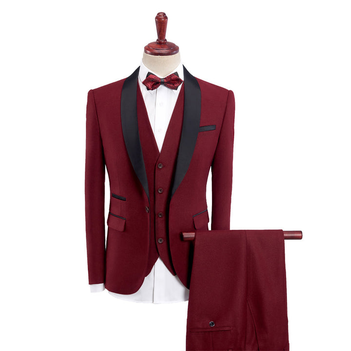 Kaki Bordeaux Bleu Gris Noir Homme Coupe Ajustée Simple Boutonnage Un Bouton 3 Pièces Couleur Unie Costumes De Mariage