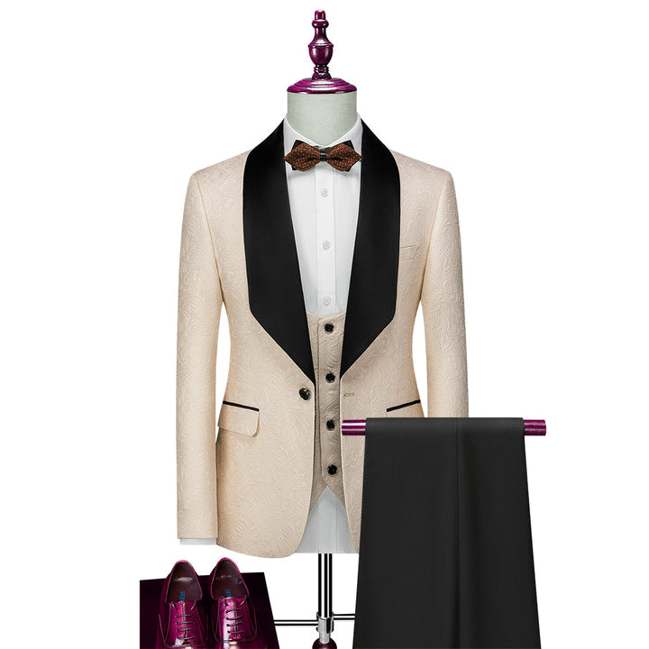 Champagne rose rouge blanc noir hommes coupe ajustée simple boutonnage un bouton 3 pièces costumes de mariage à motifs