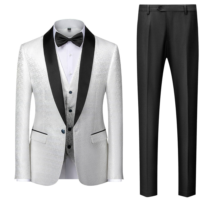 Rouge bleu noir blanc hommes coupe ajustée simple boutonnage un bouton 3 pièces imprimés costumes de fête de bal