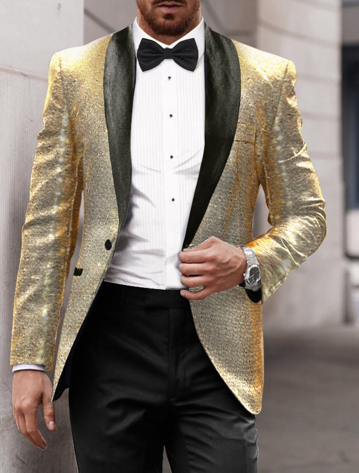 Veste de soirée à paillettes pour hommes, coupe ajustée, simple boutonnage, un bouton, or, rouge, bleu, argent