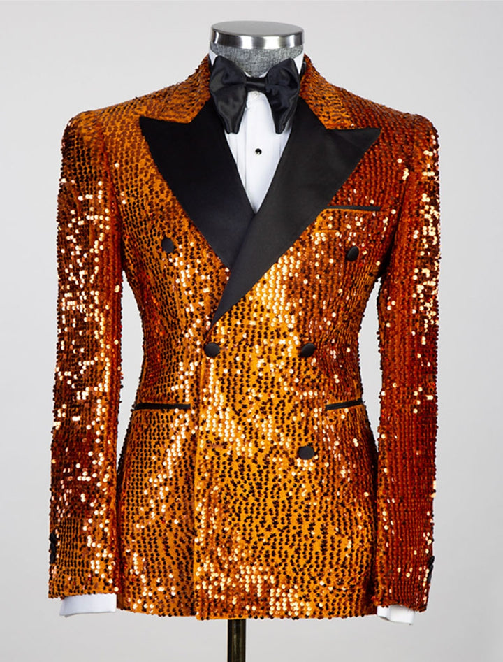 Veste de soirée à paillettes pour hommes, coupe ajustée, Double boutonnage, six boutons, or, rose, Orange, argent, noir