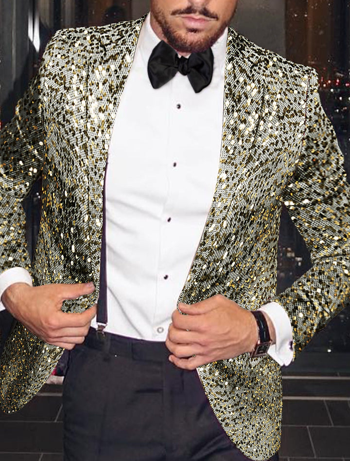 Veste de soirée à paillettes pour hommes, coupe ajustée, simple boutonnage, un bouton, or et argent