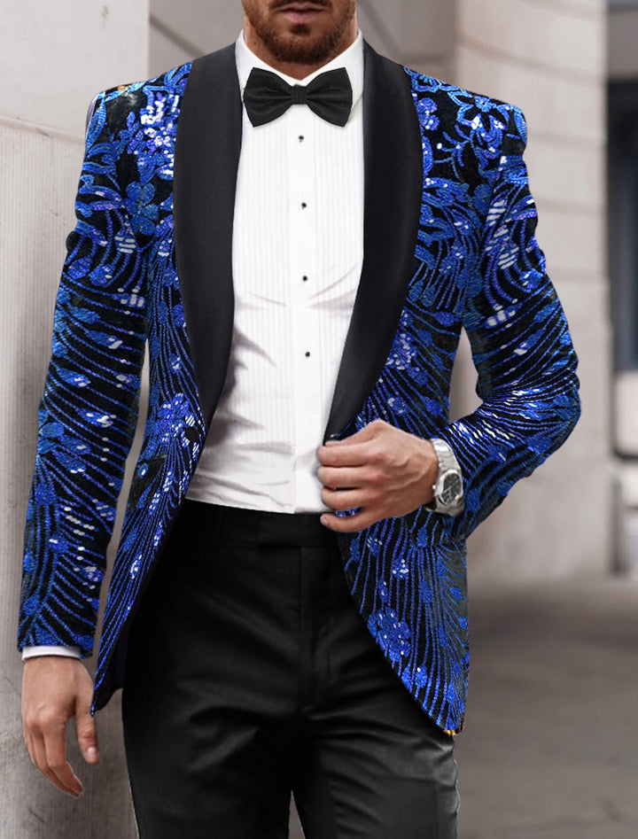 Veste de soirée à paillettes pour hommes, coupe ajustée, simple boutonnage, un bouton, or, rouge, bleu, violet