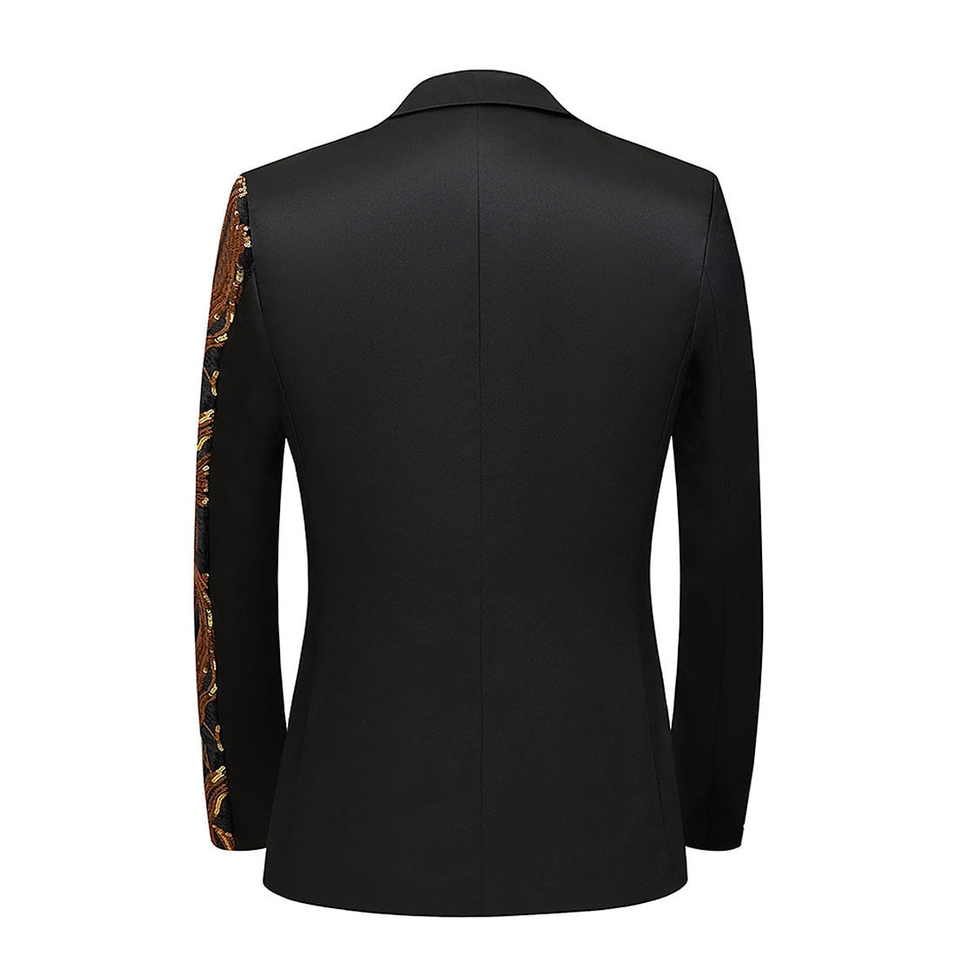 Veste de soirée à paillettes pour hommes, coupe ajustée, simple boutonnage, un bouton, rouge doré