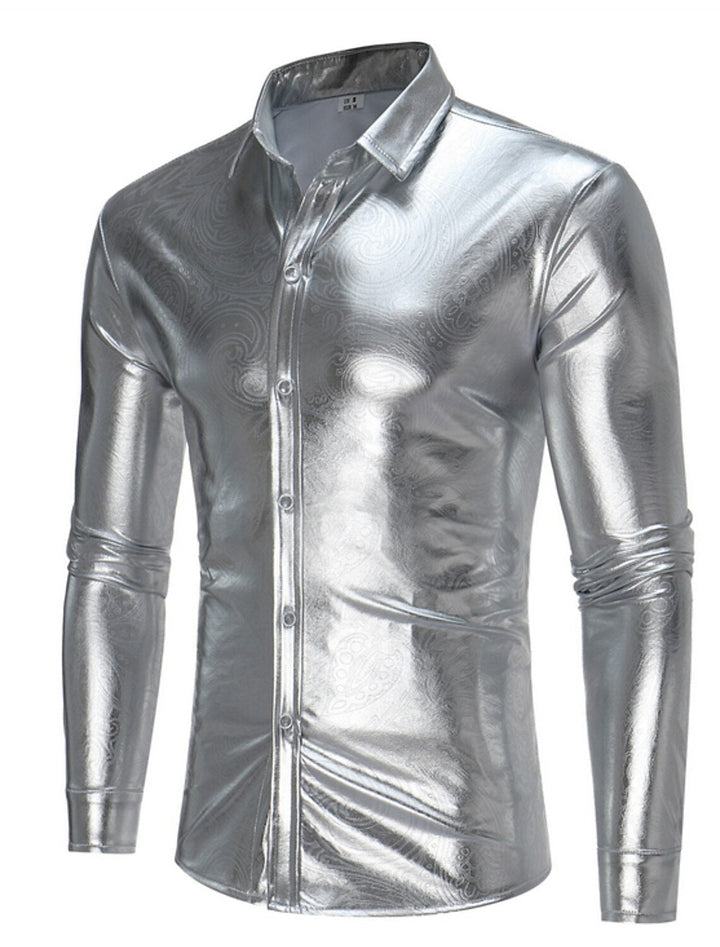 Chemise imprimée à manches longues pour hommes, or, argent, noir