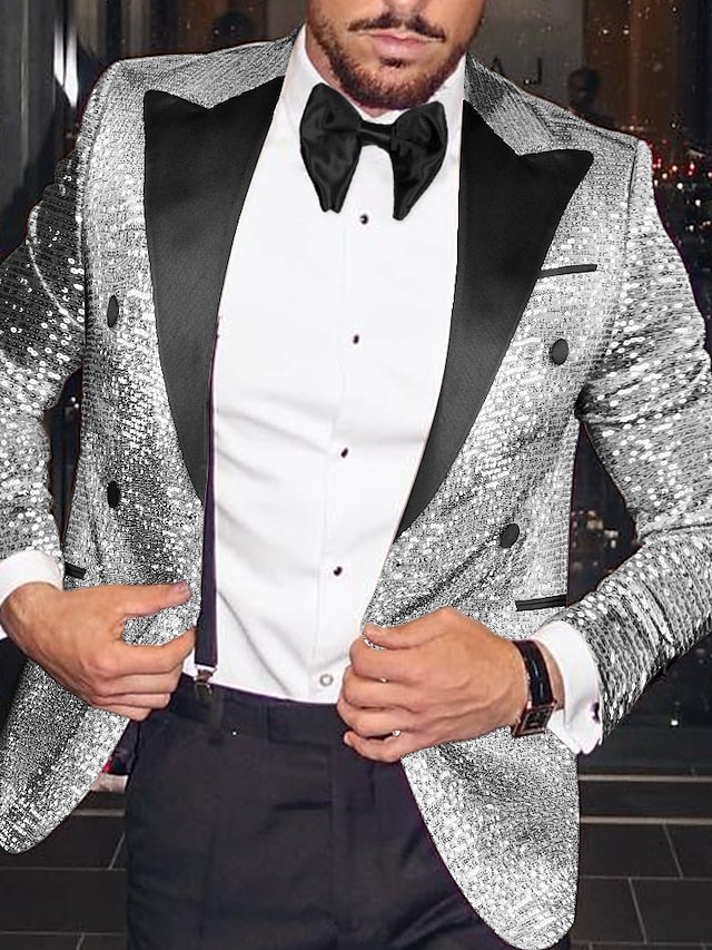 Veste Blazer Homme Coupe Ajustée Double Boutonnage à Paillettes à Six Boutons