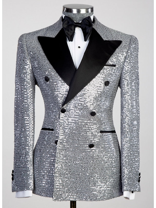 Veste Blazer Homme Coupe Ajustée Double Boutonnage à Paillettes à Six Boutons