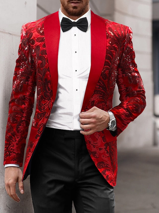 Veste de soirée à paillettes et simple boutonnage pour hommes, coupe ajustée