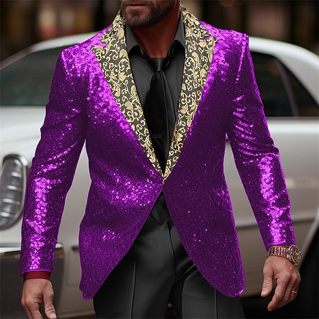 Veste de soirée à paillettes et simple boutonnage pour hommes, coupe ajustée