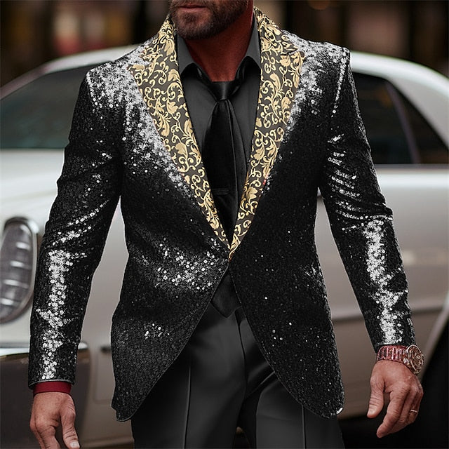 Veste de soirée à paillettes et simple boutonnage pour hommes, coupe ajustée