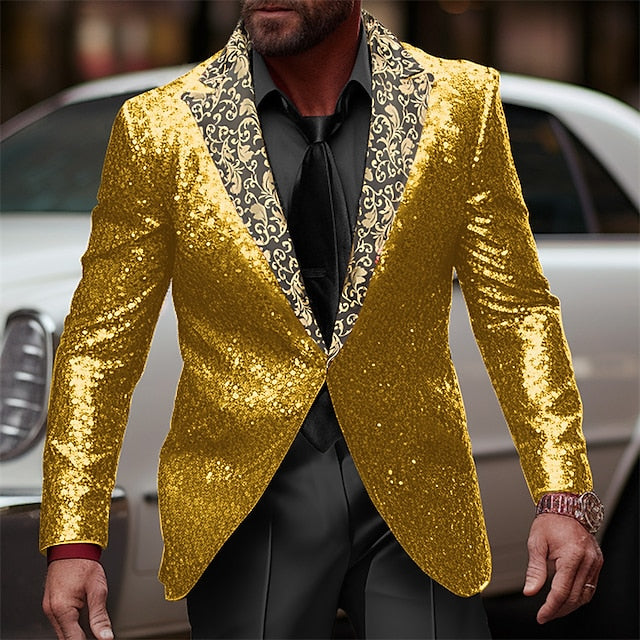 Veste de soirée à paillettes et simple boutonnage pour hommes, coupe ajustée